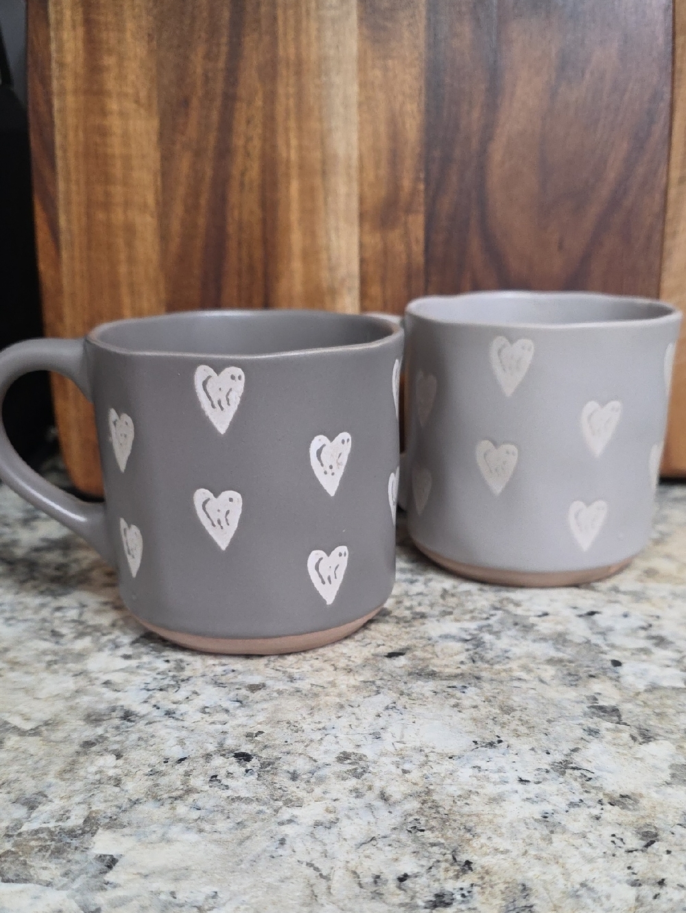 Grey Heart Ceramic Mugs - Set of 2